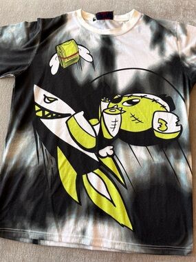 Retro Label Men’s Graphic Tie-Dye Tee with Neon Chartreuse Character (XL)
